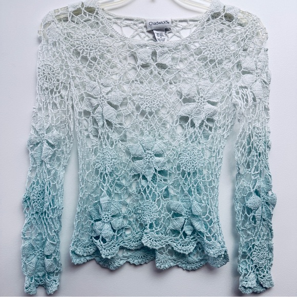 Chadwicks Tops - Chadwicks Women's Ombré Floral Lace Top - White and Blue